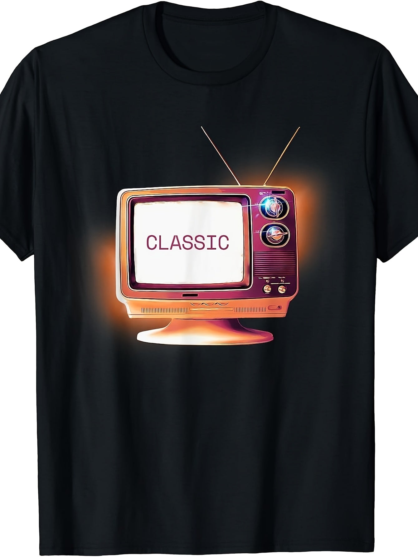 Retro Vintage Style, Men's And Women's T-Shirt, Classic Old Television with Antennas Graphic, Casual Daily Wear Summer Spring Autumn