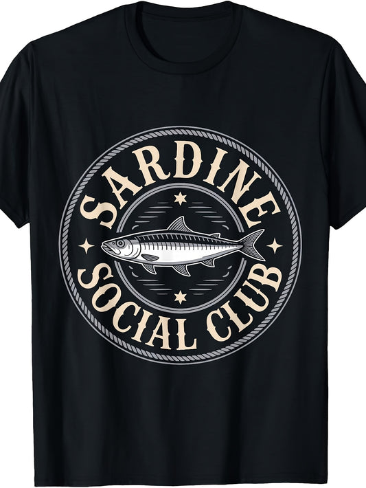Vintage Retro Style, Men's And Women's T-Shirt, Sardine Social Club Fish Graphic Design, Casual Summer Wear