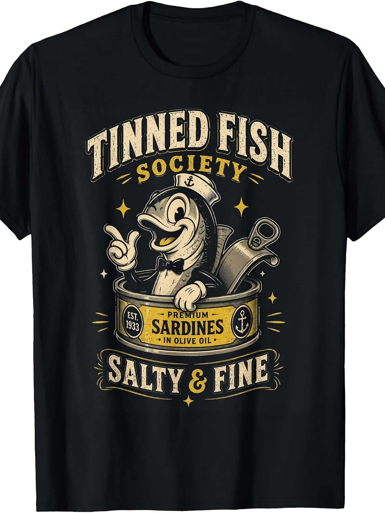 Vintage Tinned Fish Society Retro Sardine Sailor Can T-Shirt