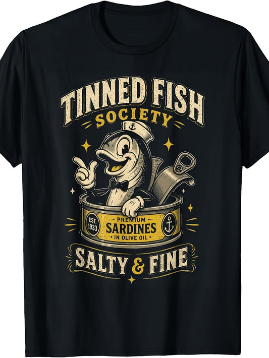 Vintage Tinned Fish Society Retro Sardine Sailor Can T-Shirt