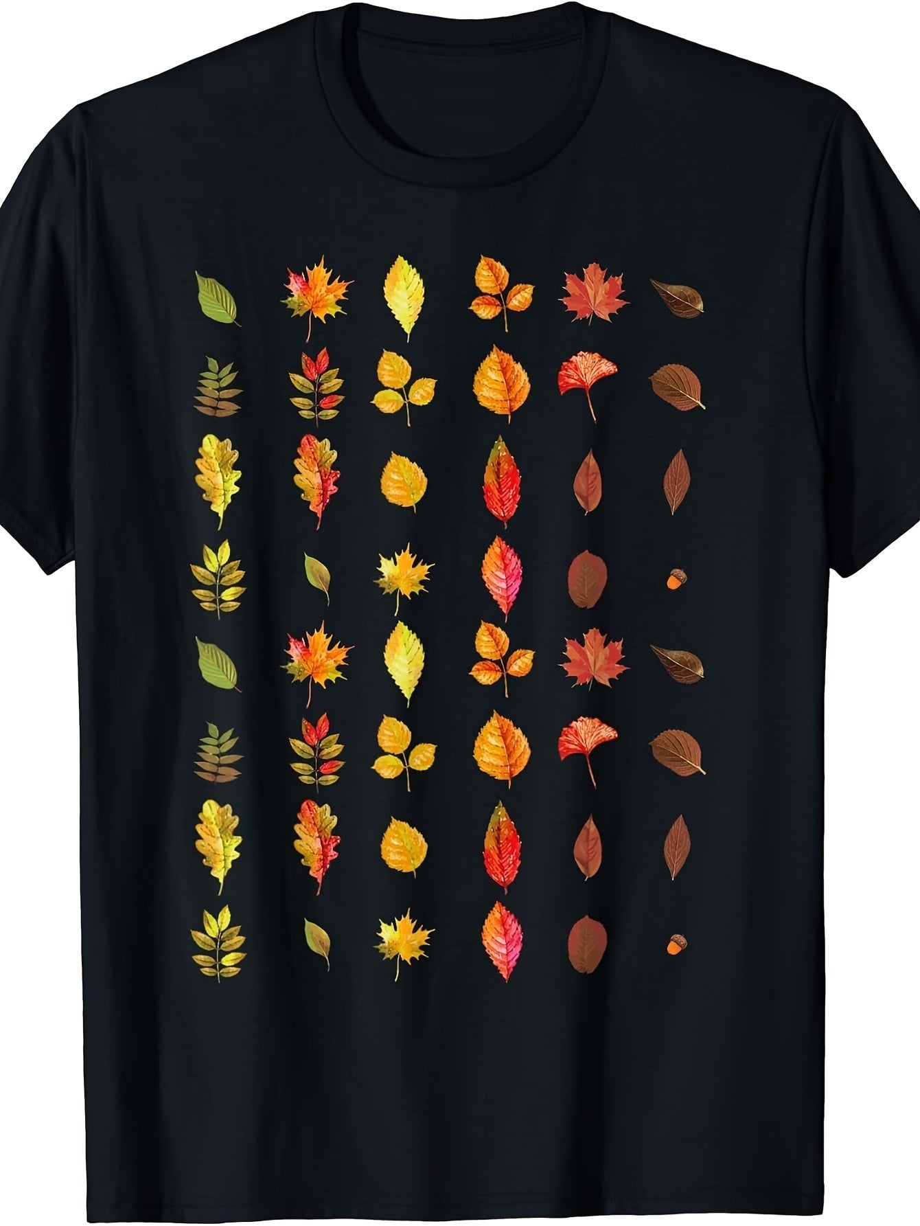 Men's And Women's T-Shirt, Autumn Leaves Pattern, Fall Season Outdoor Casual Wear