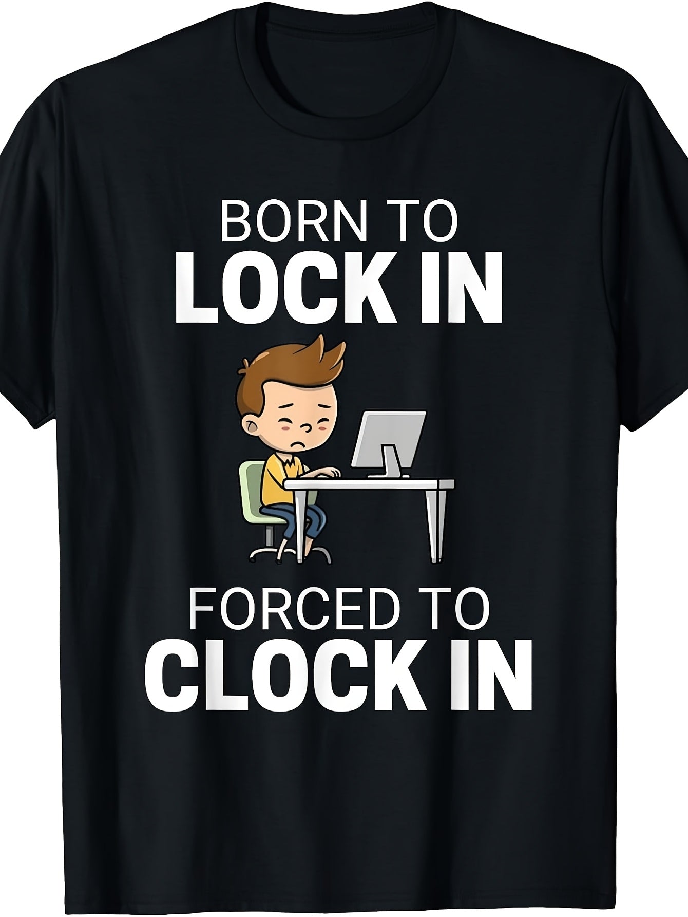Men's & Women's Retro Gaming T-Shirt - Funny "Born to Lock In/Forced to Clock In" Graphic Tee Suitable for - Casual Wear, Round Neck Computer Programmer Humor Apparel for Office & Daily Use (Machine Washable)