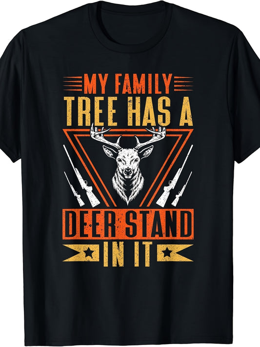 Men'S And Women'S T-Shirt, Vintage Hunting Humor, My Family Tree Has a Deer Stand in It Graphic Tee, Outdoor Autumn Gift