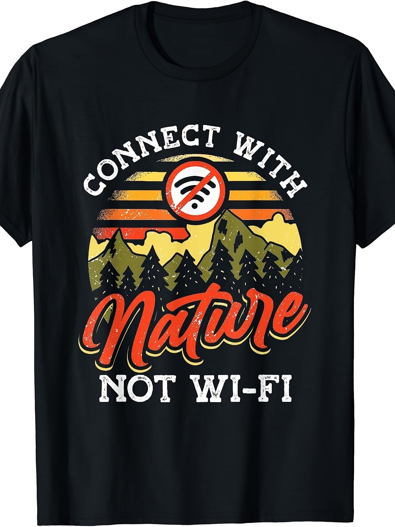 Vintage Retro Style, Men'S And Women'S T-Shirt, Connect with Nature Not Wi-Fi Funny Slogan, Outdoor Camping Hiking Summer